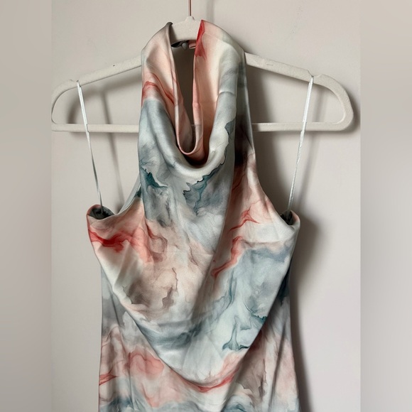 Viral Sincerely Jules Watercolor Draped Halter Open Back Maxi Dress - Picture 3 of 7